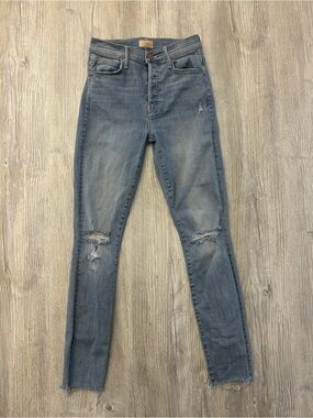MOTHER The Stunner Ankle Fray Jeans Dreamer Destructed Skinny 25 Premium Denim